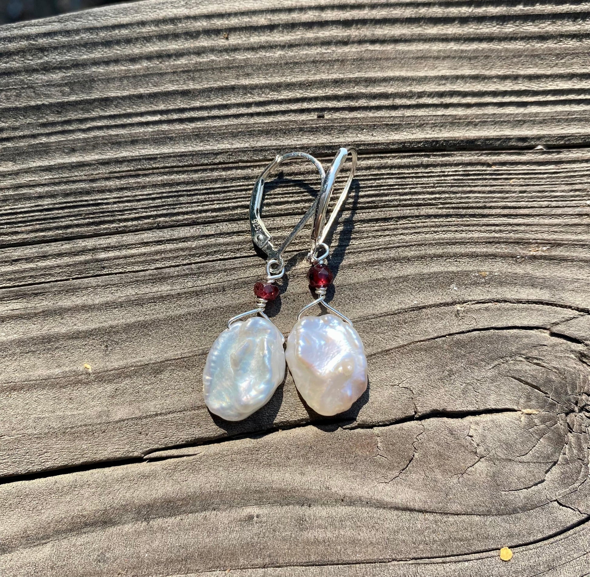 Keshi Pearl with Semi-precious Stone Earrings - Sterling Amy Jahn Inventory with Garnet