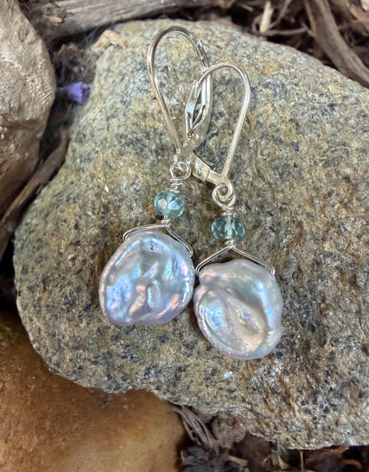 Keshi Pearl with Semi-precious Stone Sterling Earrings Amy Jahn Consignment with Apatite