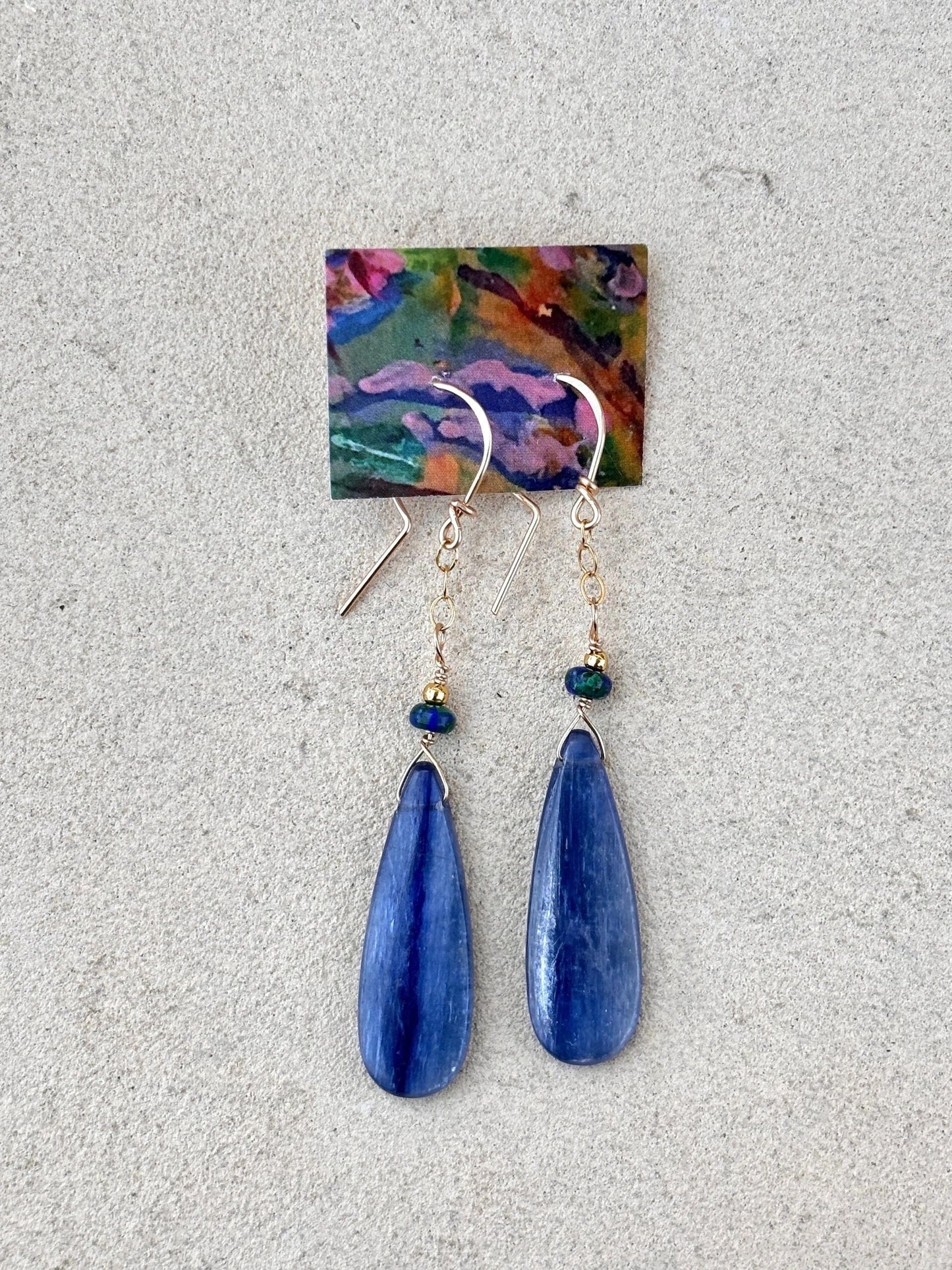 Kyanite 14K GF Earrings Elise Peters Inventory 2 3/8" Azurite and Kyanite