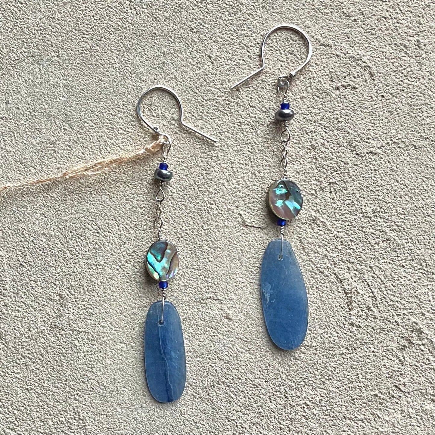 Kyanite 14K GF Earrings Elise Peters Inventory 3" Kyanite/Abalone and pearl