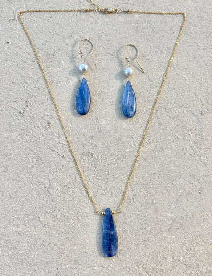 Kyanite Necklace and Earring Set Elise Peters Inventory Necklace + Kyanite-Pearls Earrings Set