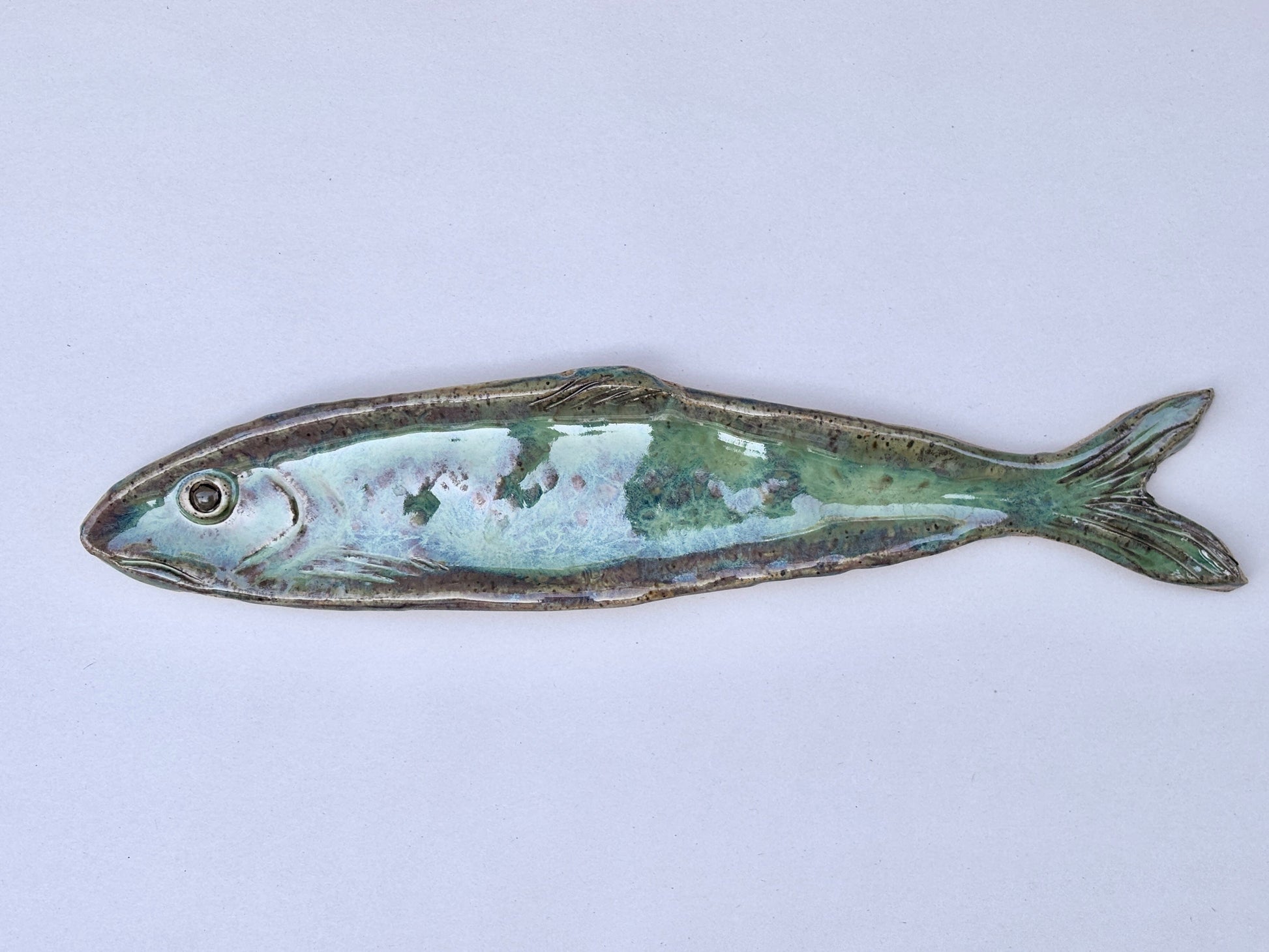 Large Ceramic Sardine Dish Heidi Duran Consignment Green - facing left