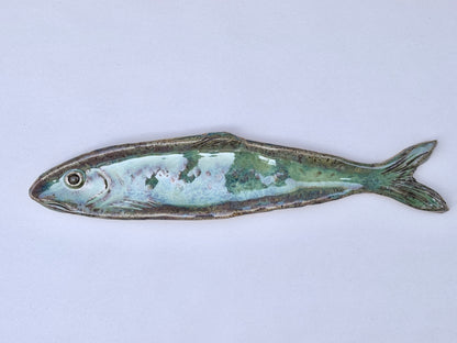 Large Ceramic Sardine Dish Heidi Duran Consignment Green - facing left