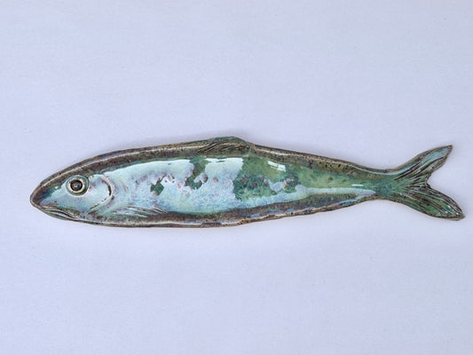 Large Ceramic Sardine Dish Heidi Duran Consignment Green - facing left