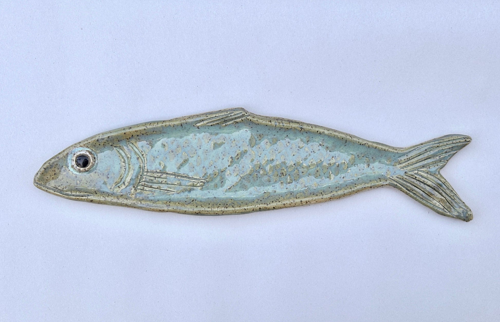 Large Ceramic Sardine Dishes Heidi Duran Consignment Aqua-Green: facing left