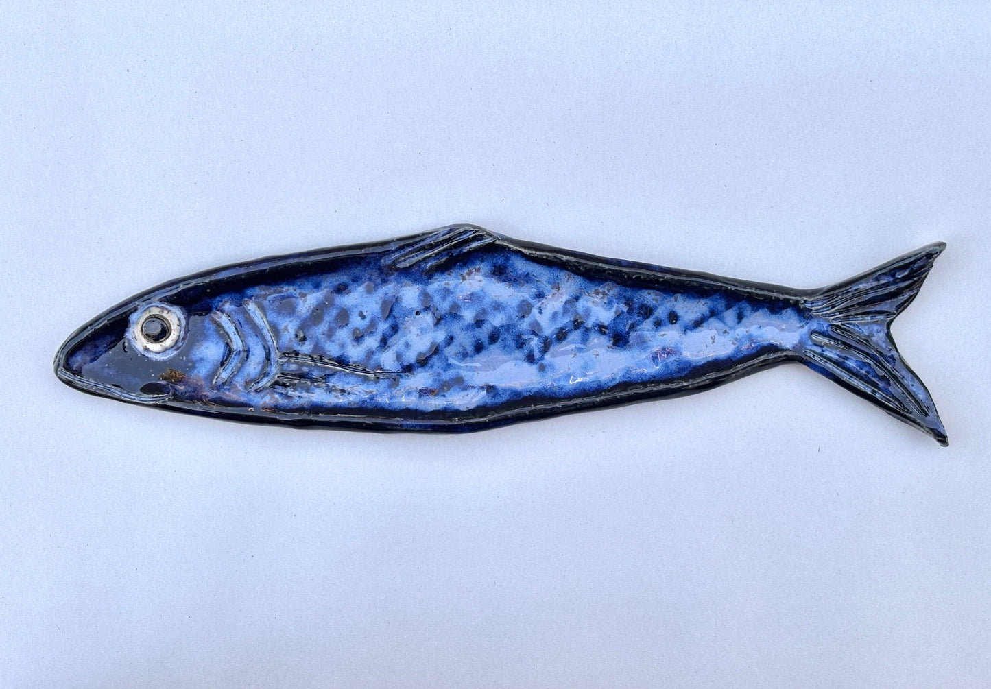 Large Ceramic Sardine Dishes Heidi Duran Consignment Midnight Blue - facing left