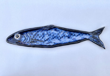 Large Ceramic Sardine Dishes Heidi Duran Consignment Midnight Blue - facing left