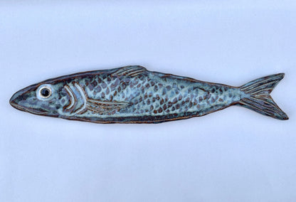 Large Ceramic Sardine Dishes Heidi Duran Consignment Sky-Blue/Earth tone : facing left