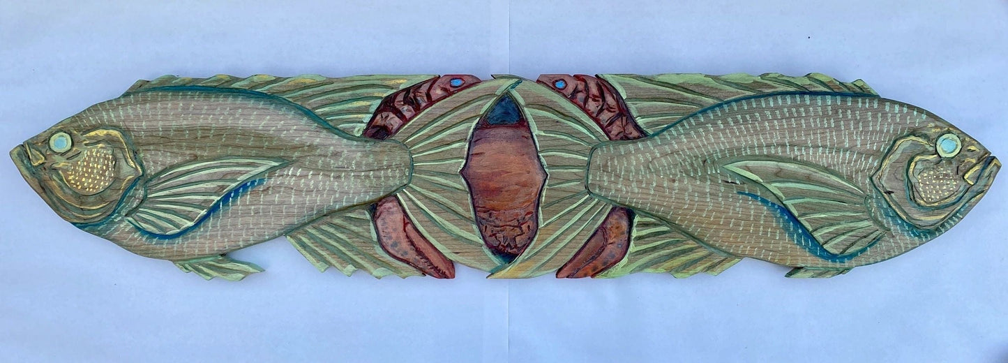 Large Double Fish Wooden Carving Daniel Floyd Inventory Double Green Fish : 42" X 8"