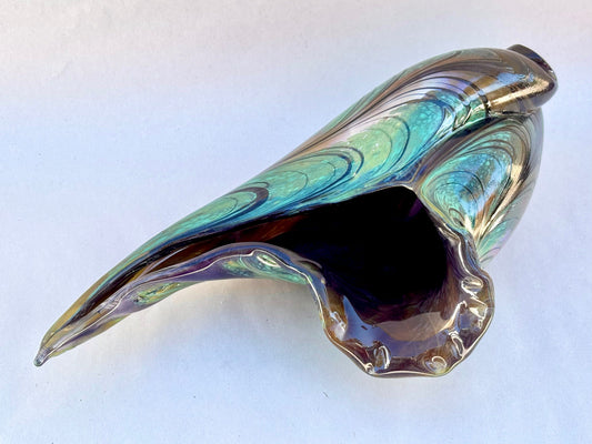Large Hand Blown Purple/Jade Seashell by Mariah Conner Mariah A. Conner Consignment