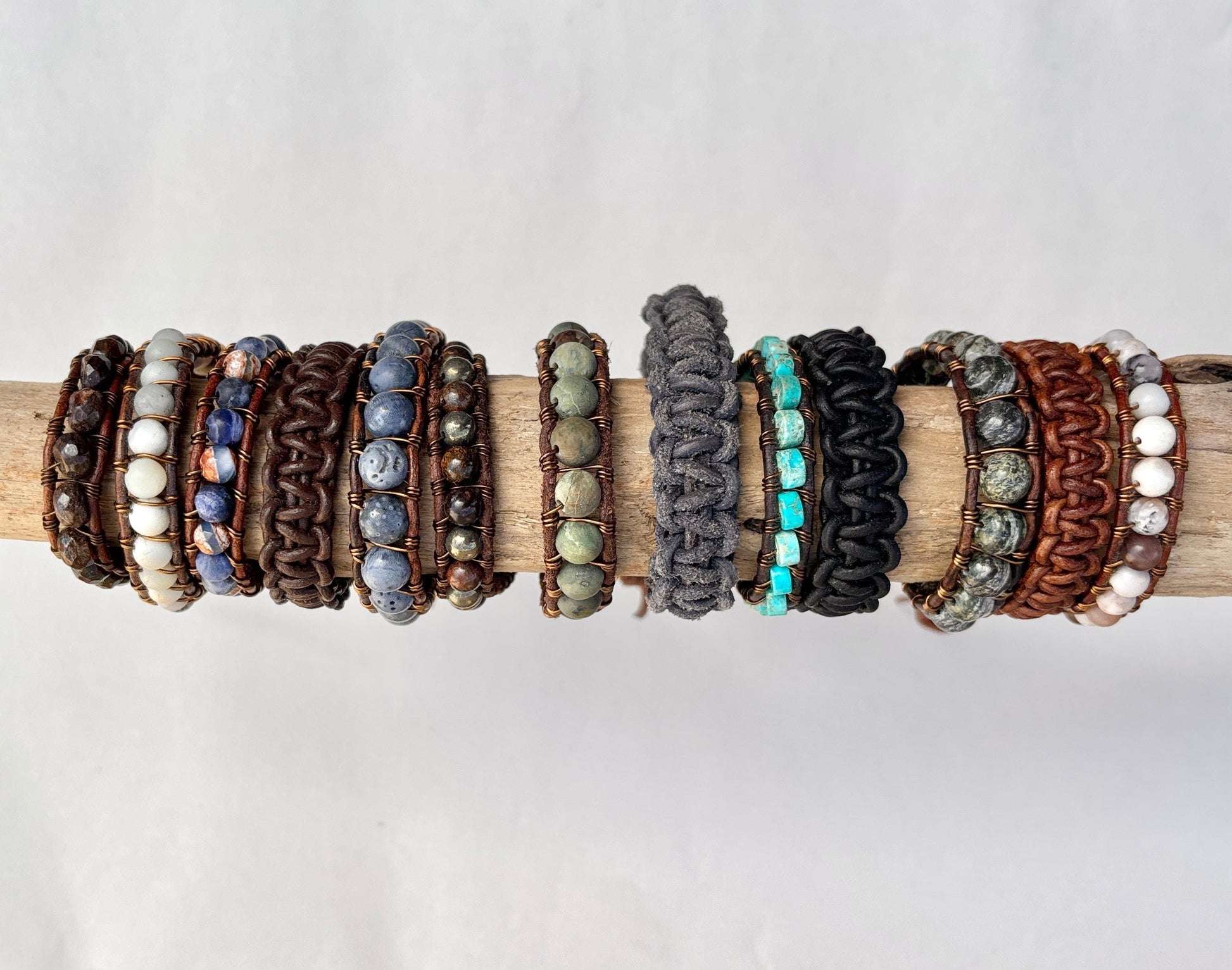 Large - Semi-precious Stone Leather Bracelets Heidi Duran Inventory