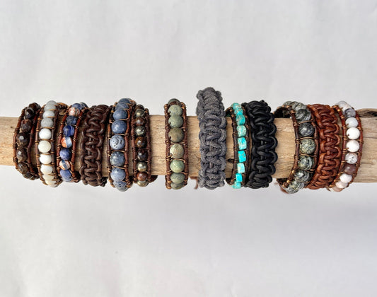 Large - Semi-precious Stone Leather Bracelets Heidi Duran Inventory