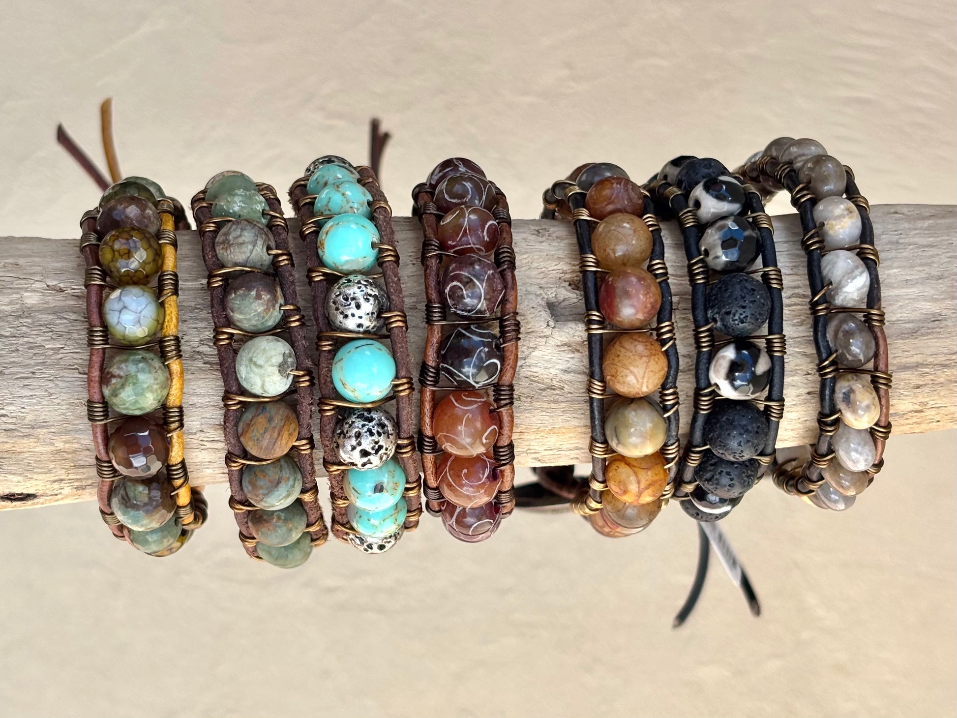 Large - Semi-precious Stone Leather Bracelets Heidi Duran Inventory