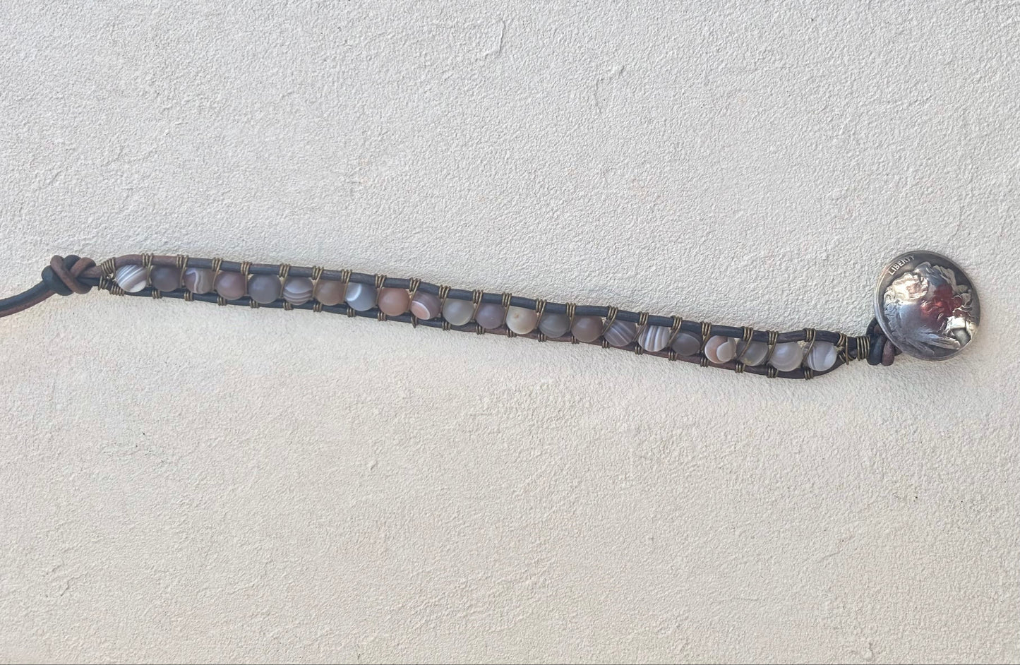 Large - Semi-precious Stone Leather Bracelets Heidi Duran Inventory Agate