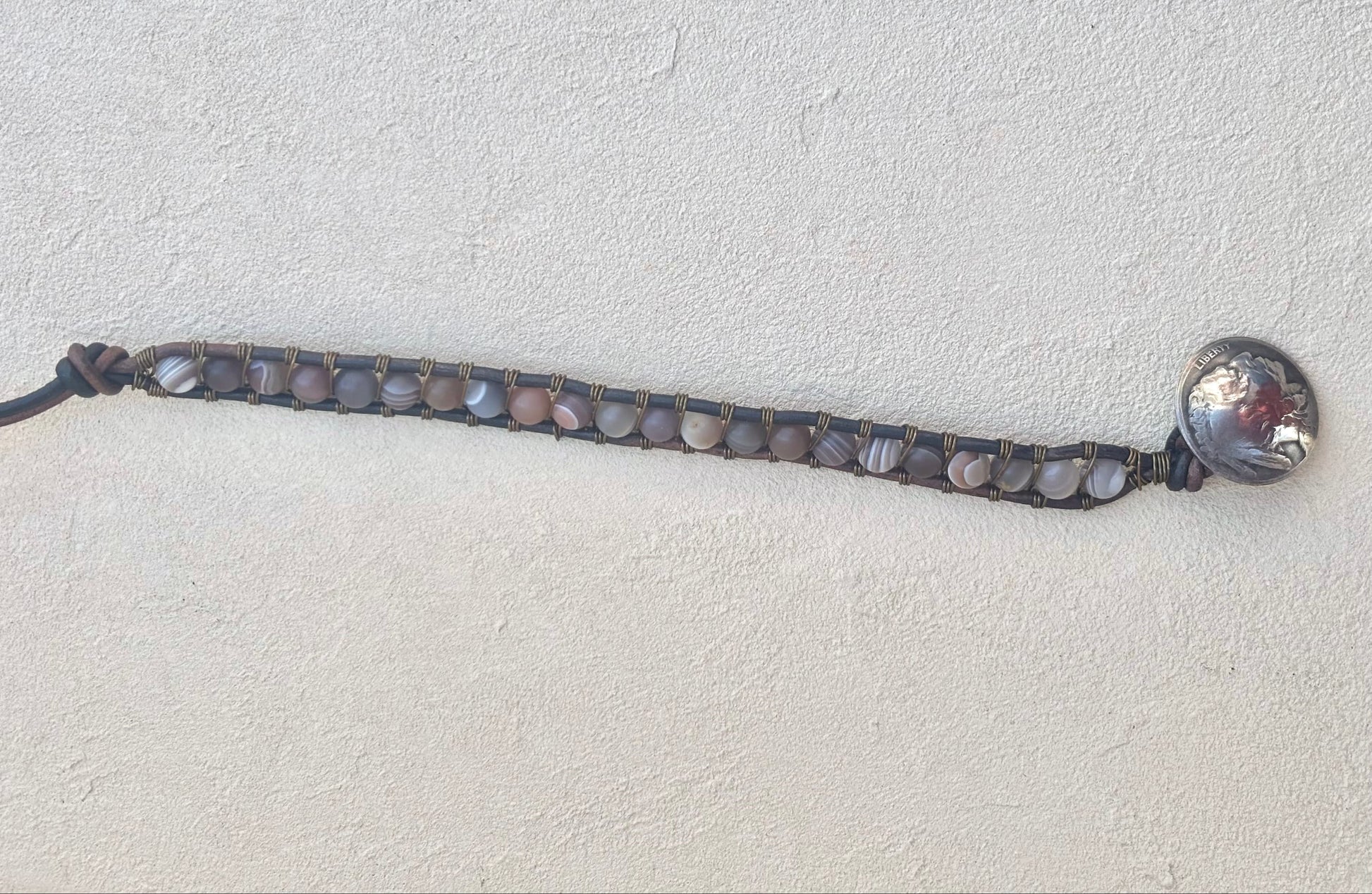 Large - Semi-precious Stone Leather Bracelets Heidi Duran Inventory Agate