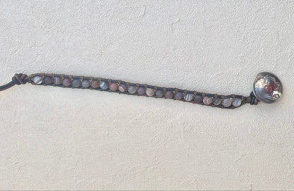 Large - Semi-precious Stone Leather Bracelets Heidi Duran Inventory Agate