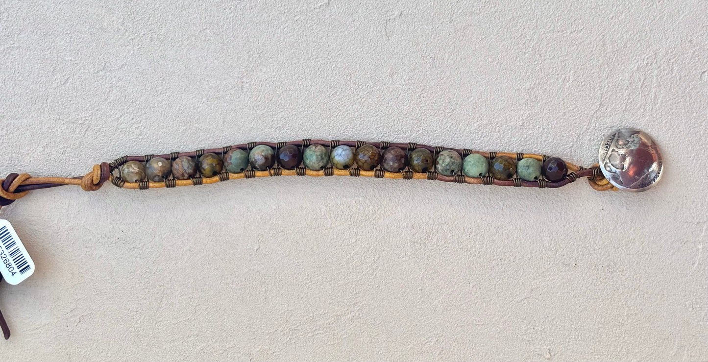 Large - Semi-precious Stone Leather Bracelets Heidi Duran Inventory Agate and Green Jasper