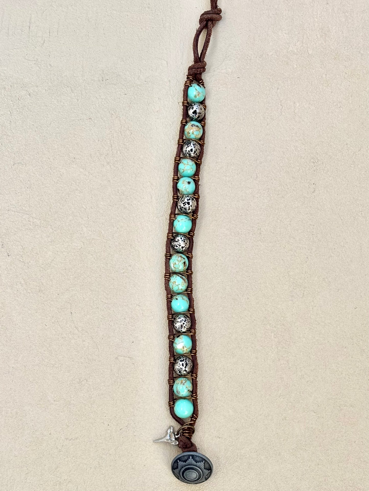 Large - Semi-precious Stone Leather Bracelets Heidi Duran Inventory Chrysoprase and Pyrite