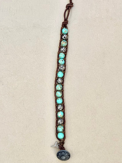 Large - Semi-precious Stone Leather Bracelets Heidi Duran Inventory Chrysoprase and Pyrite