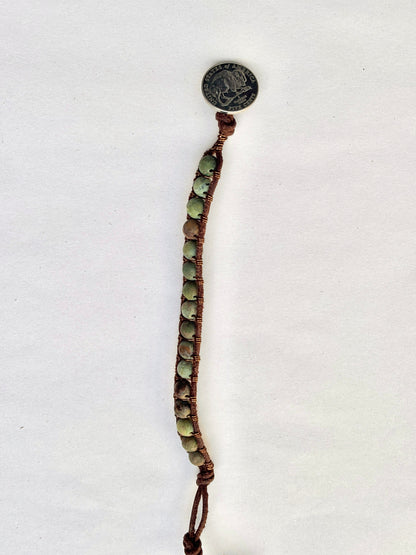 Large - Semi-precious Stone Leather Bracelets Heidi Duran Inventory Ocean Jasper