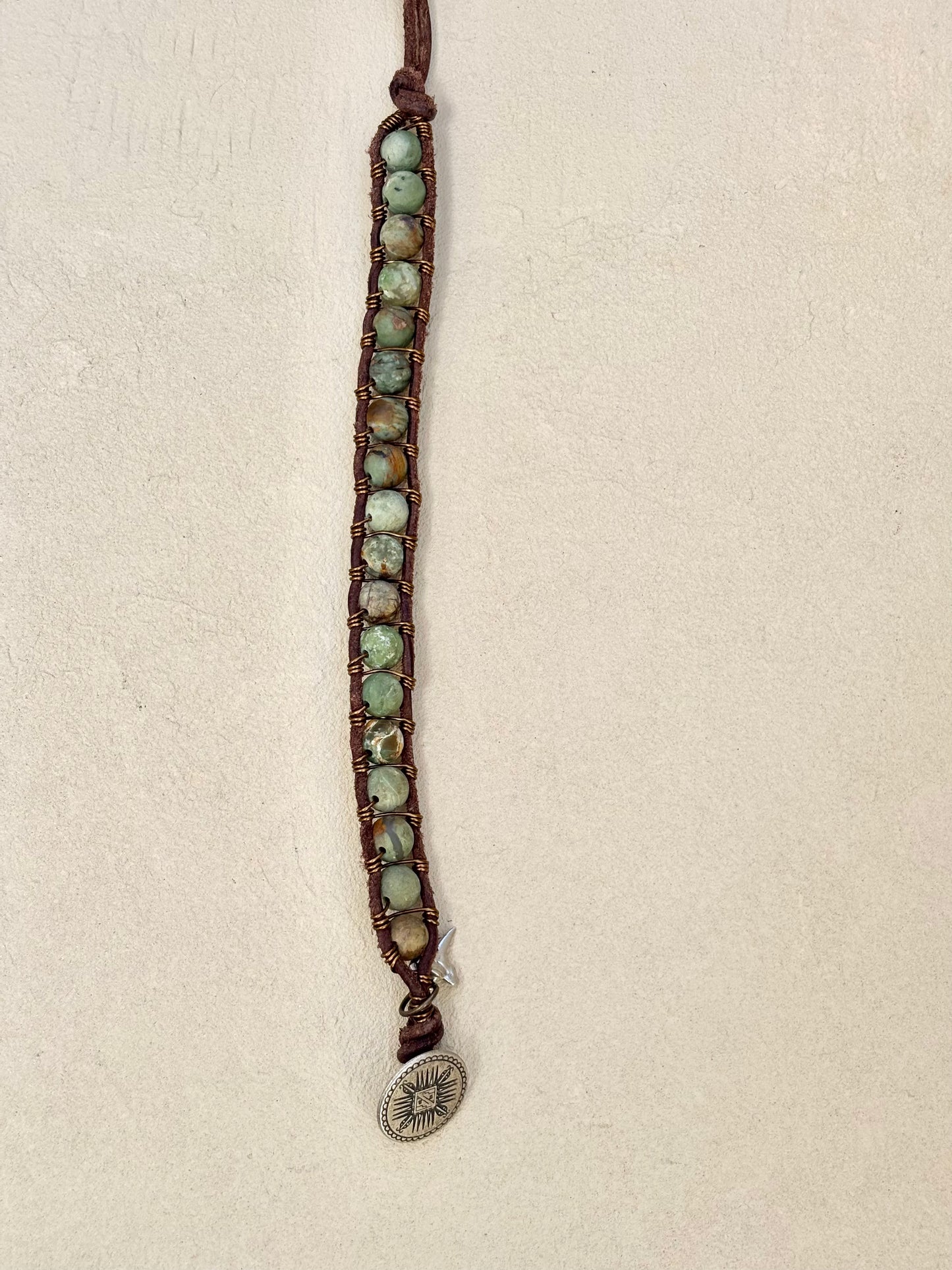 Large - Semi-precious Stone Leather Bracelets Heidi Duran Inventory Ocean Jasper