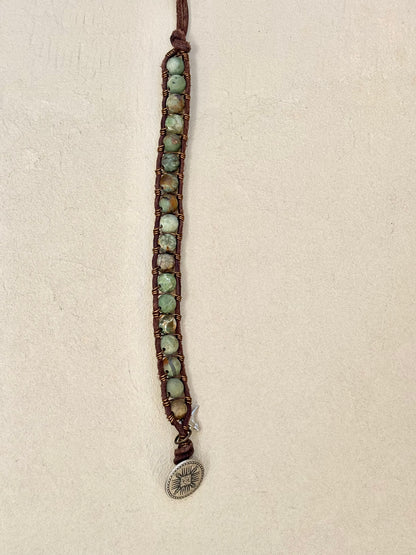Large - Semi-precious Stone Leather Bracelets Heidi Duran Inventory Ocean Jasper