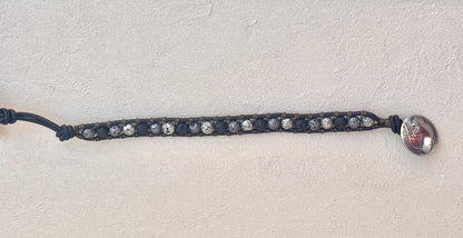 Large - Semi-precious Stone Leather Bracelets Heidi Duran Inventory Pyrite and Lava