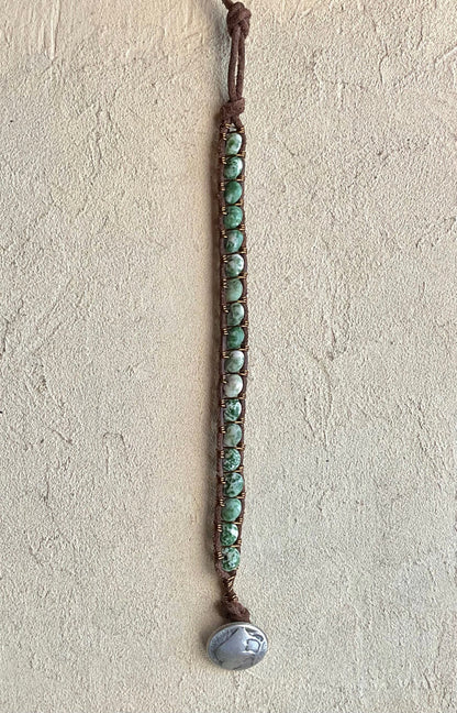 Large - Semi-precious Stone Leather Bracelets Heidi Duran Inventory Round Jasper