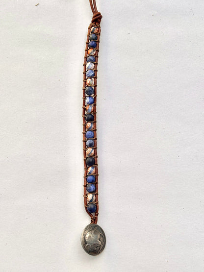 Large - Semi-precious Stone Leather Bracelets Heidi Duran Inventory Sodalite & Agate