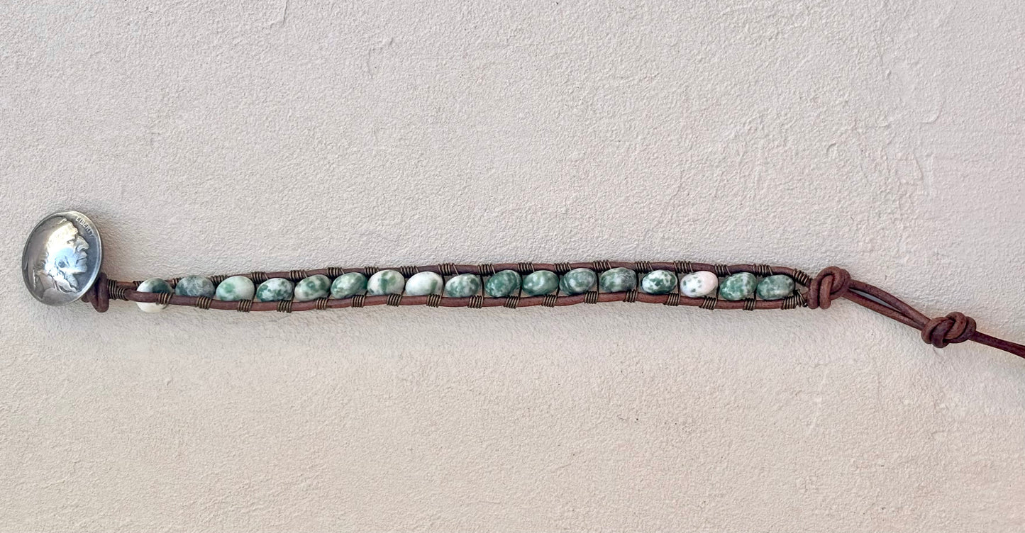 Large - Semi-precious Stone Leather Bracelets Heidi Duran Inventory Spotted Jasper