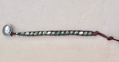 Large - Semi-precious Stone Leather Bracelets Heidi Duran Inventory Spotted Jasper