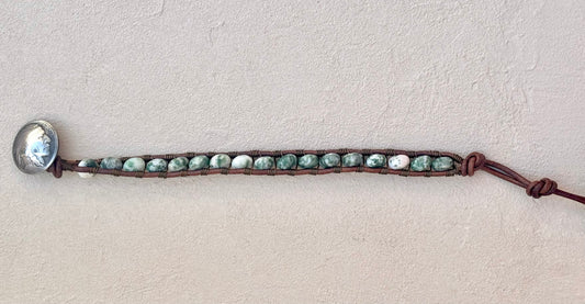 Large - Semi-precious Stone Leather Bracelets Heidi Duran Inventory Spotted Jasper
