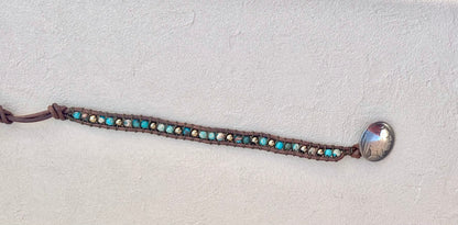 Large - Semi-precious Stone Leather Bracelets Heidi Duran Inventory Turquoise and Pyrite