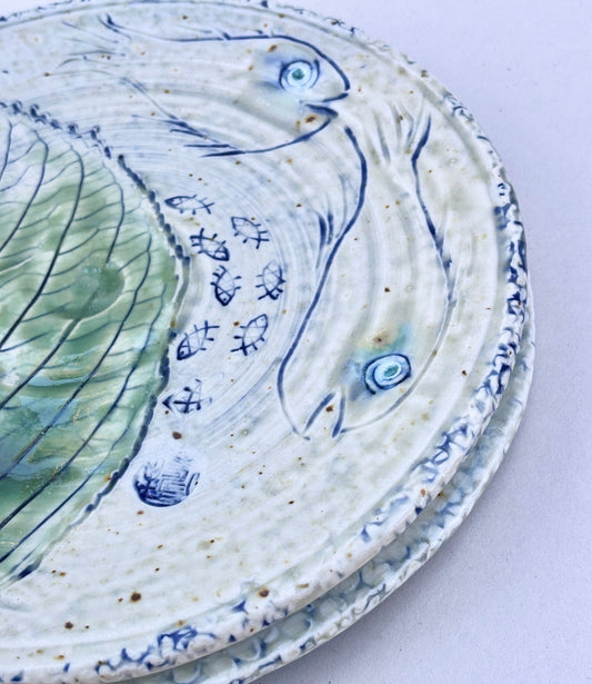 "Leaf-Fish " Porcelain Dinner Plates - 9.25" Juls Inventory