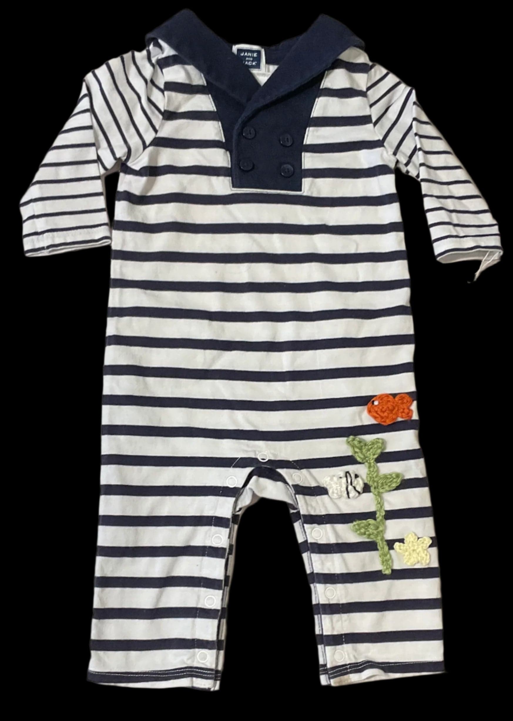 Long Sleeve Baby PJs with Garibaldi Fish K Hawthorne Consignment 3-6mo. white/navy (sailor)