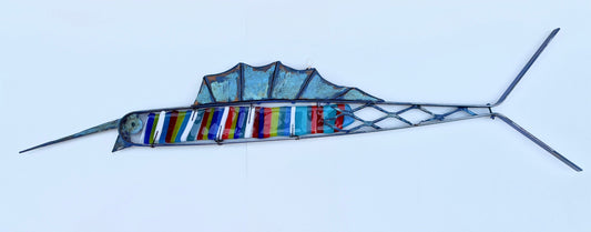 "Marlin" Fused Glass/Wooden Sculpture Wired Glass Inventory