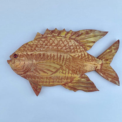 Medium/Large Wooden Fish by Daniel Daniel Floyd Inventory Large Burnt Siena/Yellow w/ Amber eye