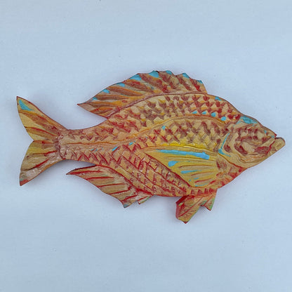 Medium/Large Wooden Fish by Daniel Daniel Floyd Inventory Medium Yellow Orange Fish with blue - facing right