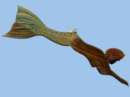 Mermaid Carving with Semi-Precious Stones Daniel Floyd Consignment "Diving Mermaid" 20" X 5.5"