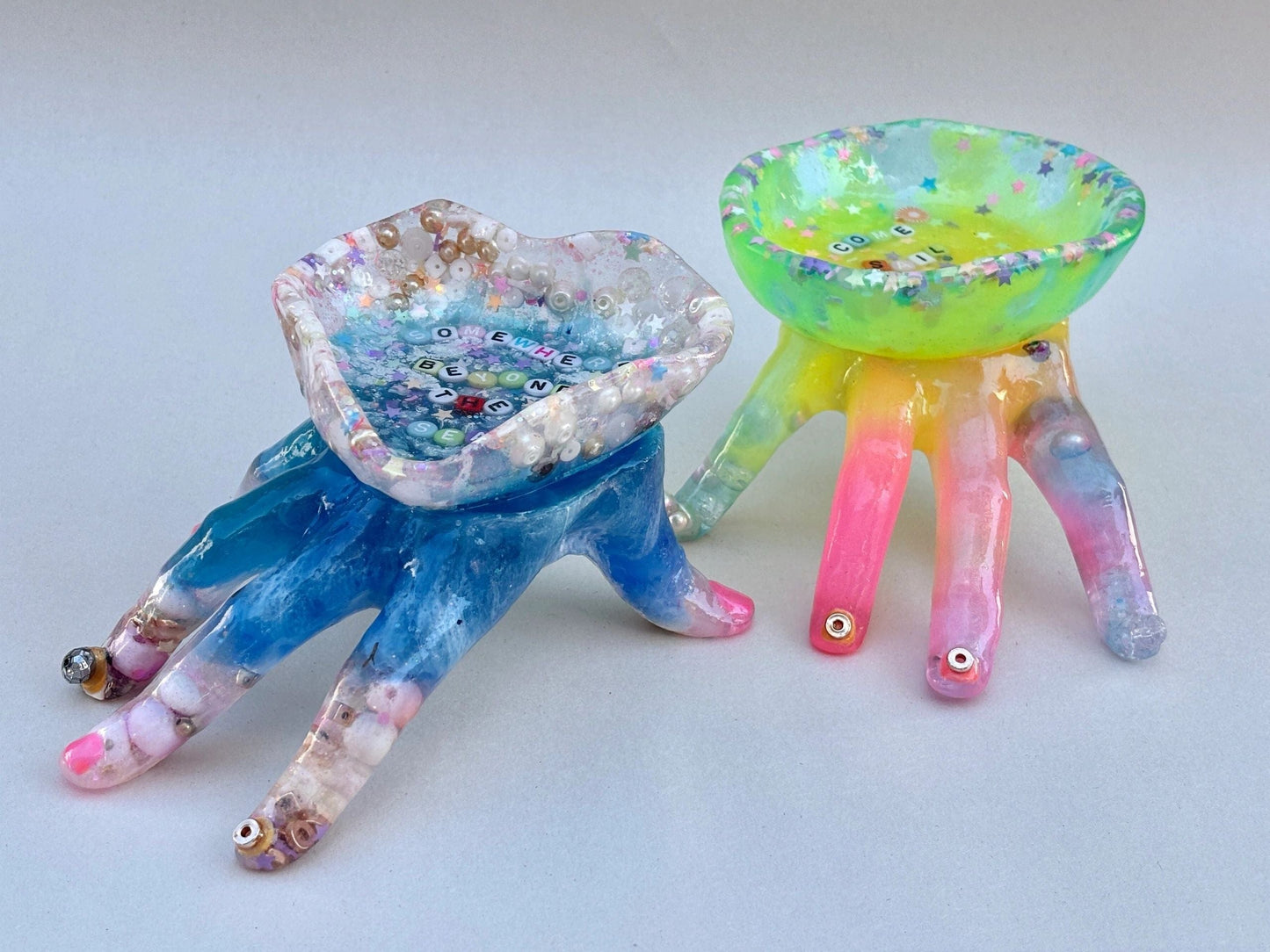 "Mermaid Feels" Resin Hand Sculpture Dishes with Ocean Quotes Andrea Forbush Consignment