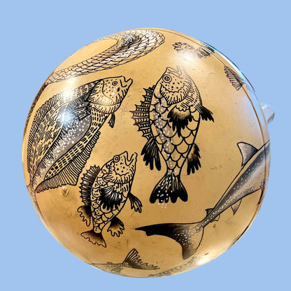 "Mermaid & Rockfish" Pale Yellow Salvaged Buoy 12" Magdalena Consignment