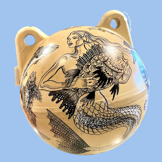 "Mermaid & Rockfish" Pale Yellow Salvaged Buoy 12" Magdalena Consignment
