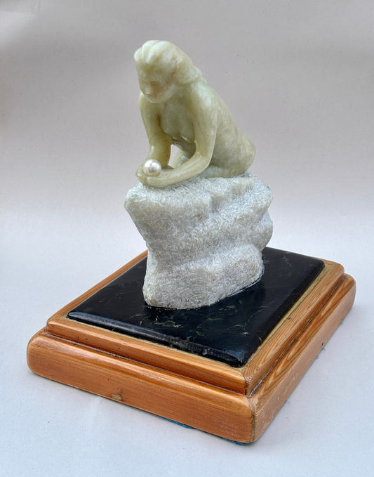 "Mermaid with Pearl" Alabaster Stone Sculpture Will Richards Consignment