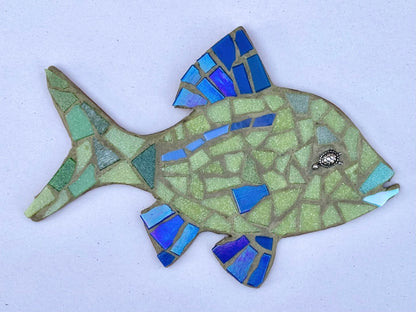 Mosaic Glass Fish Wall Hanging Marion Dies Consignment BLUE/GREEN