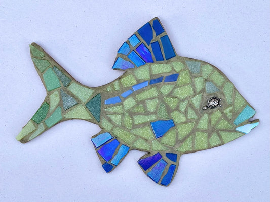 Mosaic Glass Fish Wall Hanging Marion Dies Consignment BLUE/GREEN