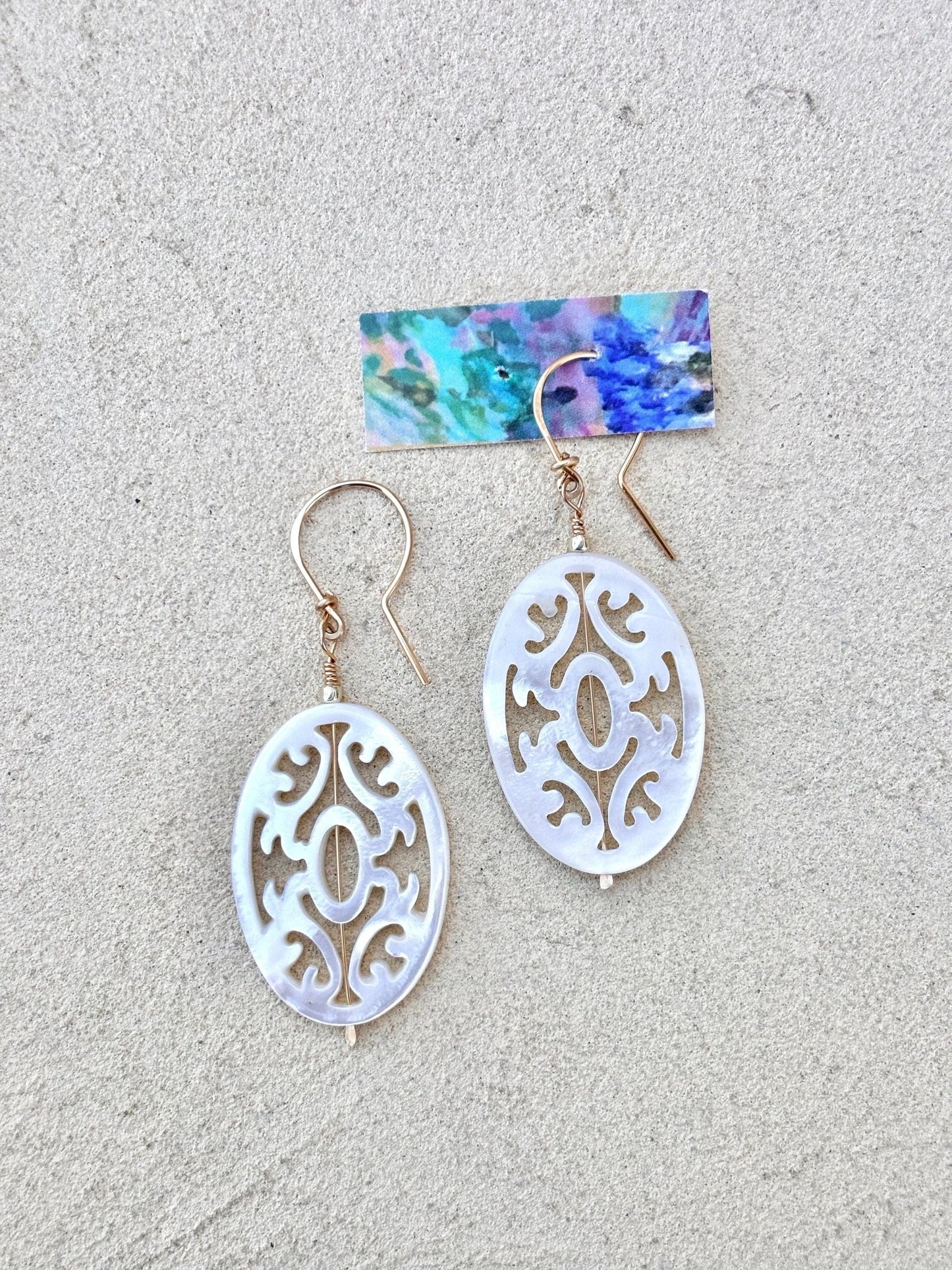 Mother of Pearl with Semi-Precious Stone Earrings Elise Peters Inventory 1 7/8" Mother of Pearl