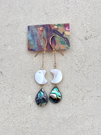 Mother of Pearl with Semi-Precious Stone Earrings Elise Peters Inventory 2.25" Abalone and Mother of Pearl