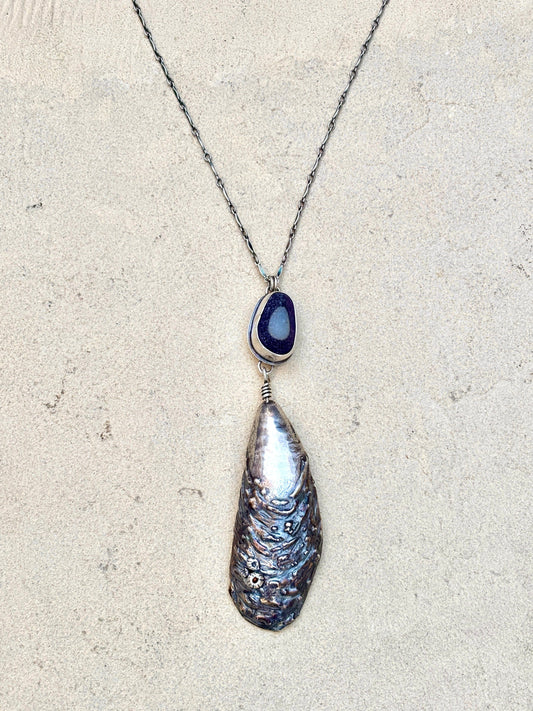 Mussel + Cobalt Sea Glass Sterling Necklace J. Anderson LTL Inventory