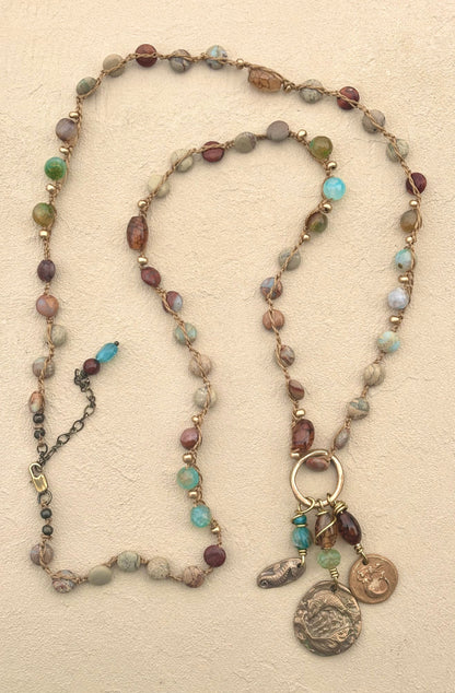 NEW! Bronze Pendant with Semi-Precious Stone (Assortment) Heidi Duran Inventory Pisces : Coin Terra Jasper and Agate