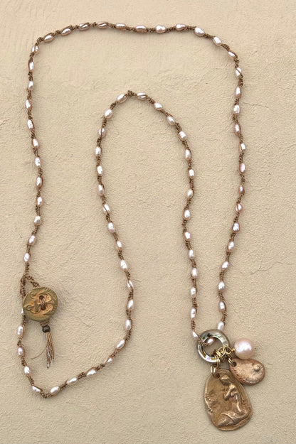 NEW! Bronze Pendant with Semi-Precious Stone (Assortment) Heidi Duran Inventory Seated Mermaid : Pink Champagne Pearls (33")